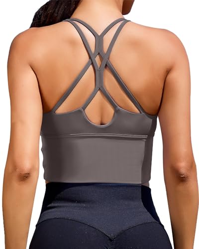 Image of XUNYU Sports Bras for Women High Support Longline Workout Tank Tops Built in Bra Padded Strappy Yoga Crop Top Cross Gym