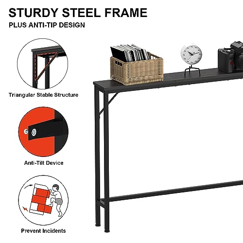 Tohomeor 5.9" Skinny Behind Sofa Console Table with Charging Station Charcoal Black 47.2" Narrow Long Behind Couch Table with Power Outlets USB Ports Thin Entry Table for Entryway Living Room Hallway