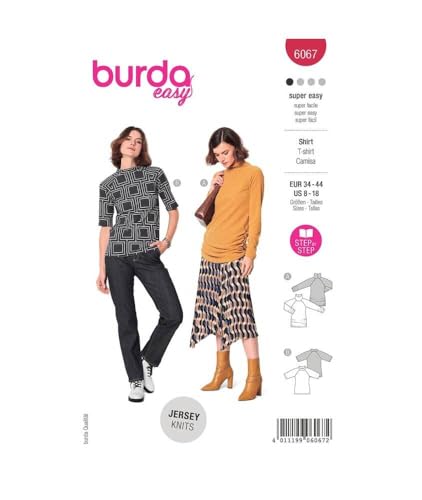 Burda Style Schnittmuster Shirtvariationen zum selber nähen | Damen, Gr. 34-44 | Nählevel: super leicht #6067