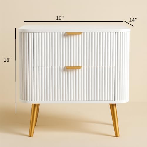 Image of Wooden Bedside Table for Bedroom | Wooden Bed Side Nightstand Lamp Table with 2 Drawers for Home & Hotels | Side Table for Living Room | Premium HDMR Wood & Iron Legs(White, Pack of 2)