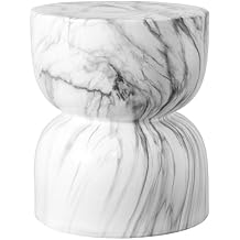 JONATHAN Y Zakhai Ceramic Faux Marble Garden Stool, 14.75" Hourglass Modern Indoor/Outdoor Accent Side Table with Handles for Patio, Living Room, White/Gray TBL1033A