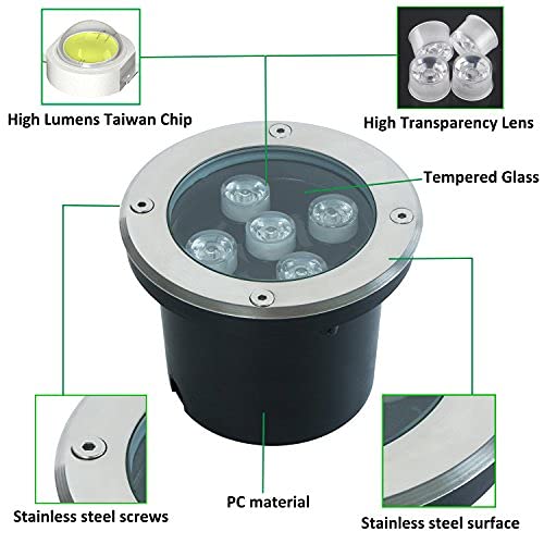 Rsn Led 5W Landscape Lights 12V Low Voltage Warm White Led Well Lights Ip67 Waterproof Ground Lights With Stainless Steel Cover, Landscape Lighting For Step,Deck, Garden Lights Outdoor（4 Pack） #TOP1