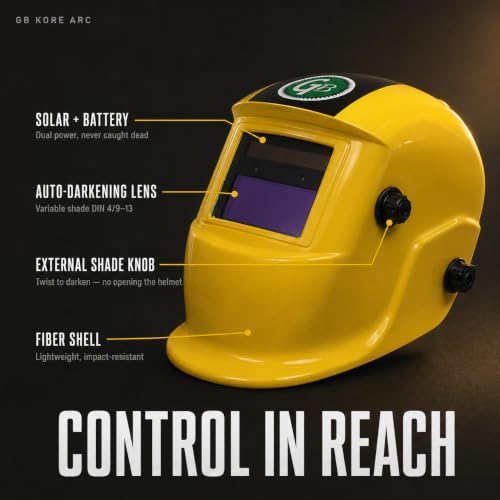 Image of Auto Darkening Welding Helmet - Solar & Battery Powered, Adjustable Shade Control, Range for MIG, TIG, MMA, and Plasma Welding | Safety Helmet for Indian Welders (Yellow)