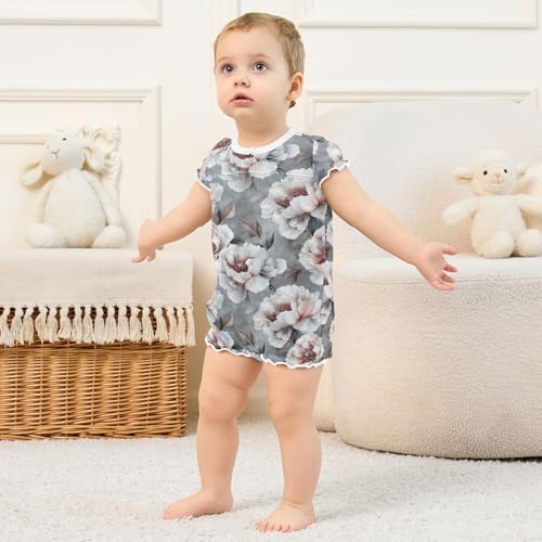 Combinaison bébé fille rétro en pur coton blanc et fleurs - 3