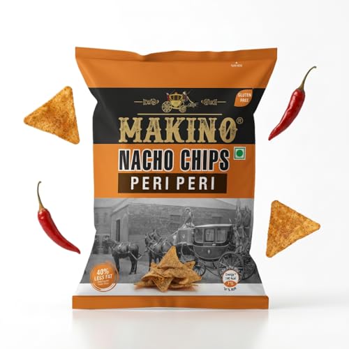 Image of Makino - Nacho Chips Peri Peri Flavour 150 Gram | Tortilla | Healthy | Tasty Savoury Snack | Delicious Nacho Chips | Low Calorie - Pack Of 3