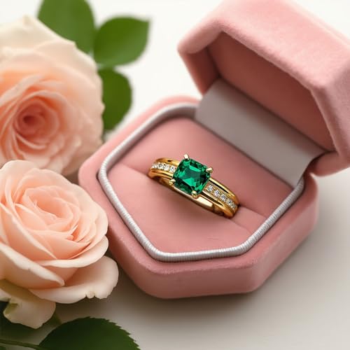 Cushion-Cut Engagement Ring 1-3 ct lab grown Emerald Solitaire Green Ring Solid 10k 14k 18k Gold Wedding Band Womens Engraved Promise Birthday for Women Wife3