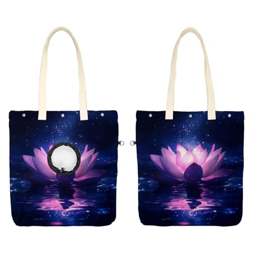 Pet Canvas Shoulder Bag Soft-Sided,Dog Purse Carrier for Small Dogs and Cats, Portable Pet Handbag with Adjustable Hole, Pet Washable Travel Tote Bag,Glowing Lotus Flower 19.3''x16.5''