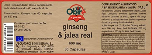 Cápsulas de Ginseng y Jalea Real 600 mg, pack de 3 botes Obire rico en minerales 4