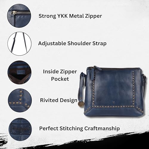 Image of Genuine Italian Leather Boho Studded Crossbody Sling Bag - Stylish, Durable, & Perfect for Everyday Use for women