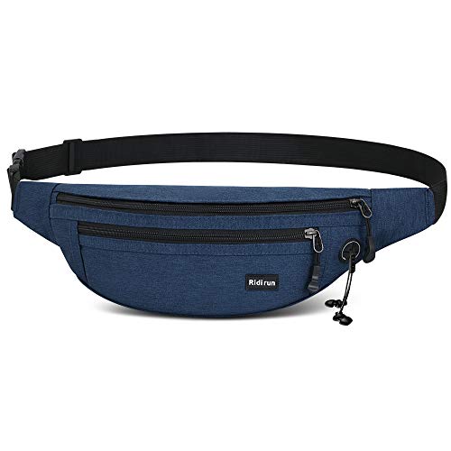 Riñoneras Hombre y Mujer Impermeable,3 Bolsillos con Cremallera Bolsa riñonera,Gran Capacidad para Teléfono DE 6.8 Pulgadas/Llaves, Viajar/Correr/Bici/Comprar(Azul Marino)