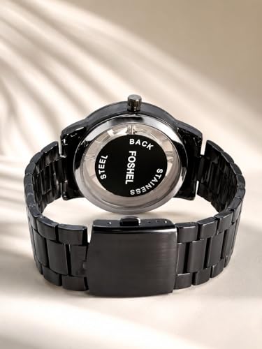 Image of Foshel Skeleton Mechanical Men's Watch, Black Stainless Steel Bracelet, 40MM Case, Analogue Display, Water Resistant