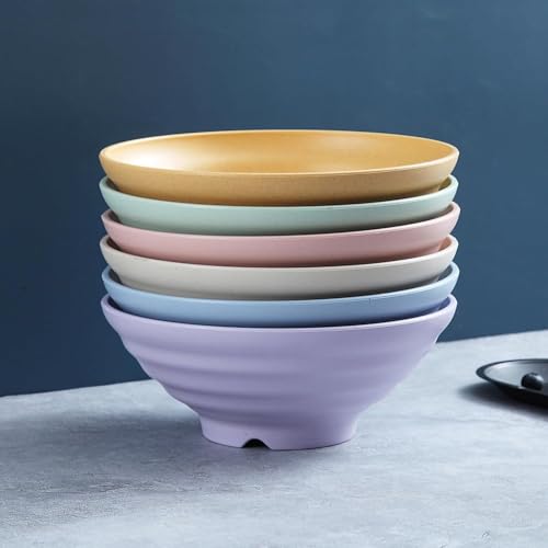 Image of Wheat Straw Salad Bowls Set (900ml) - Large Microwave Safe, Unbreakable & Stackable Bowls for Salad, Pasta, Soup, Ramen - BPA-Free, Eco-Friendly, Lightweight Serving Bowls for Kitchen (6, Pink)