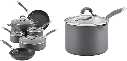 Circulon 83903 Radiance - Juego de ollas y sartenes antiadherentes anodizados duros 10 piezas gris y resplandor sartén antiadherente anodizada dura