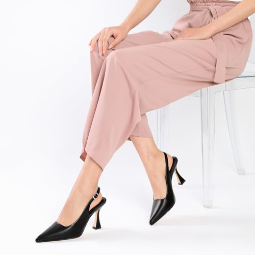 Image of Susanny Slingback Kitten Heels Elegant Dressy Pumps for Women Closed Pointy Toe Sexy Chunky High Heels Wedding Bride Prom Party Dress Shoes