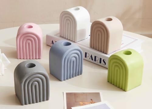 Juego de 2 sujetalibros y jarrón de arco iris, portavelas decorativo de hormigón, decoración minimalista para el hogar, juego de 2 estantes (marfil)