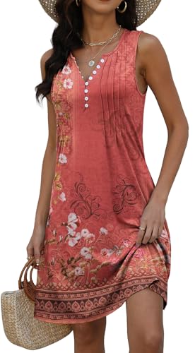 Image of Disamer Beach Dresses for Women 2026 Vacation Swim Cover up V-Neck Summer Dress Button Down Sleeveless Boho Floral Sundress