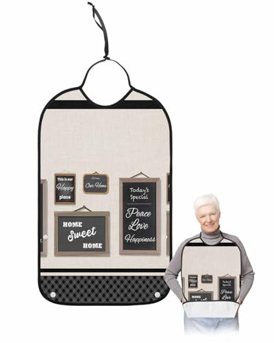 LEOKOTI Black White Adult Bibs for Eating, Waterproof Bibs with Food Catcher & Adjustable Snap Closure, Modern Black Checkered Home Rustic Washable Clothing Protectors Adult Bibs for Elderly Women/Men