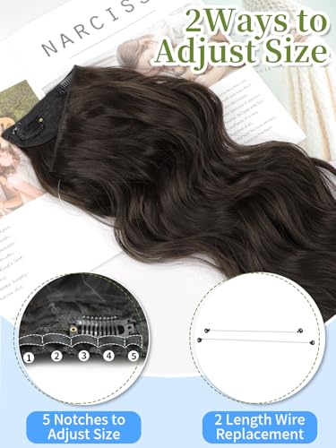Kookastyle Invisible Wire Hair Extensions With Transparent Wire Adjustable Size 4 Secure Clips Long Wavy Secret Hairpiece 20 Inch Dark Brown For Women thumb #1