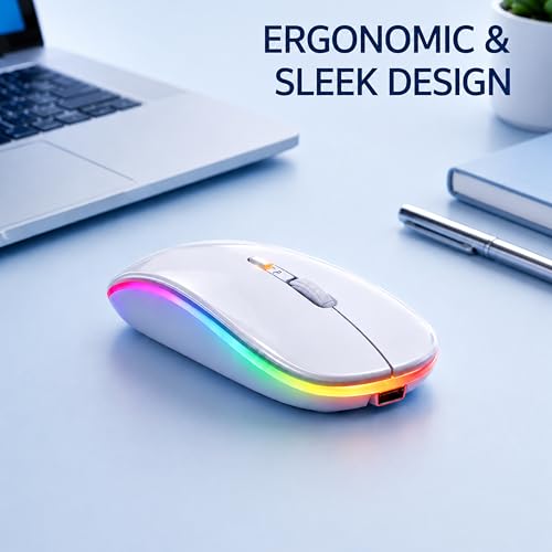Image of Ant Globe 25 Dual Mode Wireless Mouse|30-Hour Playtime|Bluetooth + 2.4GHz USB |Rechargeable Silent Optical Mouse for Laptop, MacBook, iPad, PC |3-Level Adjustable 1600 DPI, Slim Portable Design -White