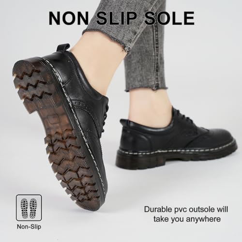 Maidihao Women'S Oxford Shoes Flat Slip Resistant Dress Shoes Wingtip Lace Up Perforated Low Heel Casual Work Office Dressy Business Shoes Black Us 8 thumb #2