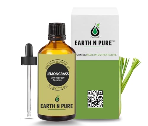 Image of Earth N Pure Lemongrass Essential Oil | Steam Distilled | for Home Diffuser, Skin & Hair Care | with Glass Dropper - 50 ML