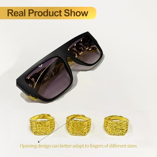9 Stück Zuhälter Kostüm, Hip Hop Rapper Set - Goldkette mit Dollar, Dollar Ringe, Sonnenbrille, Armband, Spielzeugfinger | 80er 90er Jahre Gangster Gang Outfit Herren für Karneval, Mottoparty (A)