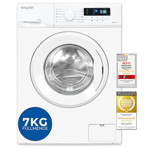 Exquisit Waschmaschine | 7 kg Nennkapazität, Energieeffizienzklasse A, 1400 U/Min, 76 dB(A) | kompakte Bauform, 12 Programme, Eco 40-60, Kurzprogramm, Startzeitverzögerung | WA57014-020A weiss