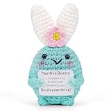 Keyrose Funny Positive Crochet Bunny Graduation Gift, Cute Handmade Emotional Support Crochet Animal Room Desk Decor Fathers Day Birthday Gifts for Women Men Daughter Sister Grandma(Positive Bunny)