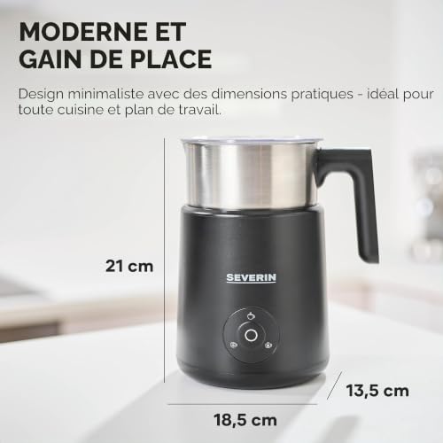 SEVERIN – Mousseur à lait professionnel par induction – Emulsionne lait chaud ou froid – Fonction chocolat, Matcha – Passe au lave-vaisselle - Noir Mat, 500 W, SM3579