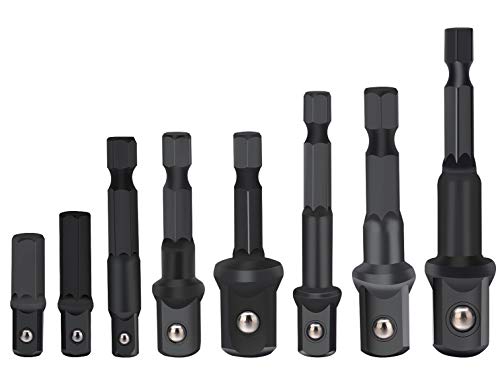 Drill Socket Adapter for Impact Driver with Hex Shank to Square Socket Drill Bits Bar Extension set 8 Pieces by LnBirch