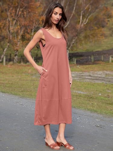 Image of BerryGo Women's Loose Casual Midi Cotton Dresses Sundress Sleeveless Beach Summer Trendy Tank Top Dress with Pockets