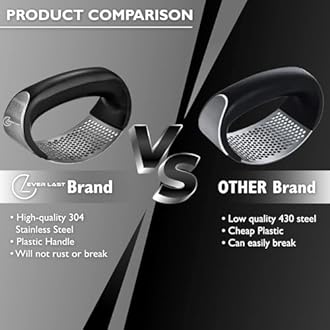 Ever Last® Garlic Press Garlic Crusher Kitchen Garlic Rocker | 304 Stainless Steel | Premium Quality, Ginger Crusher, Ergonomic Handle Garlic Peeler, Cleaning Brush, Easy to Use & Clean Kitchen Tool