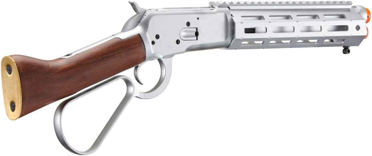 M1873 Mares Leg Lever Action Airsoft Green Gas Shotgun with 2 Pack of 12 kg Green Gas (Color: Silver)