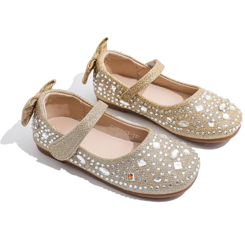 WUIWUIYU Toddler Girls Ballet Flats Shoes Ballerina Bowknot Glittery Rhinestone Mary Jane Princess Dress Shoe for Wedding Party School Birthday4