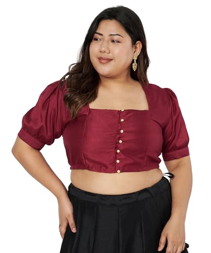 Image of studio rasa Women's Plus Size Silk Blend Button Down Crop Top for Wedding Festive Party