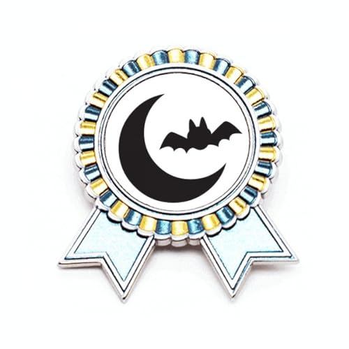 Broche Halloween chauve-souris lune bijou métal taille M pour veste