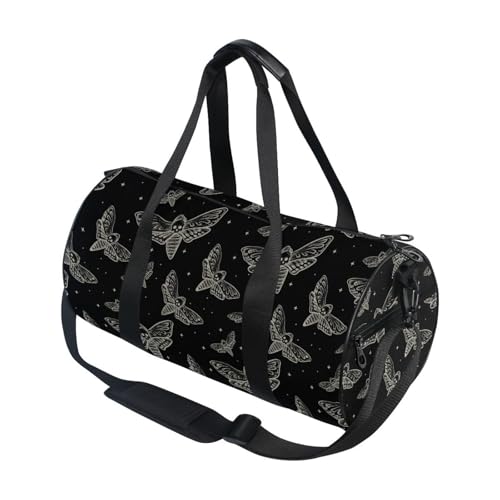 Gothic Skull Butterfly Moth Round Duffel Sports Bag Lightweight with Inner Pocket Gym Bag for Men Women Duffle Bag for Travel Sports