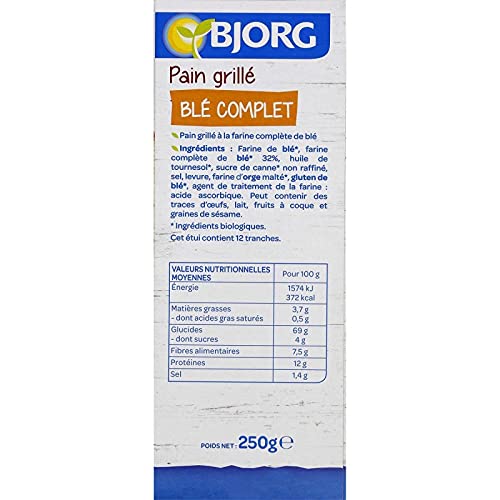 BJORG - Pain Grillé Au Blé Complet 250G - Lot De 4