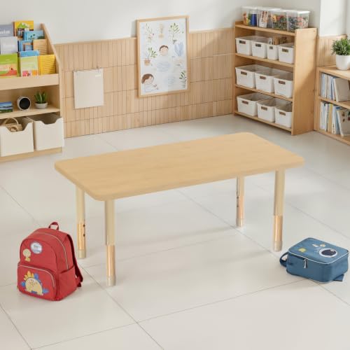 Image of 24 inch x 48 inch Rectangle Kids Classroom Table with Adjustable Chunky Wood Legs