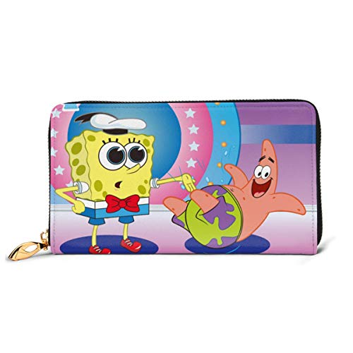 Preisvergleich Produktbild Spongebob Geldbörse aus echtem Leder, mit Reißverschluss, lange Clutch, Münzfach, Kartenpaket für Damen und Herren