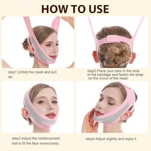 CGYISOL Graphene V Line Lifting Mask, Face Lifting Belt for Sleeping, Adjustable Lifting Straps, Double Chin Reducer, Jawline Physical Shaping Tool & Breathable Face Slimming Mask, Pink — view 5