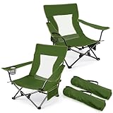 Joyfair Beach Camping Chair (2 Pack), Outdoor Folding Lawn Chair for Adults, Heavy Duty Portable Chair with Armrest for Outside Fishing, Sport, Patio, Cup Holder & Storage Pocket, Carry Bag (Green)