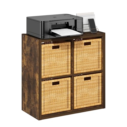 Furinno Cubicle 4-Cube Book Shelf Extra Thick Frame Bookshelf Amber Pine