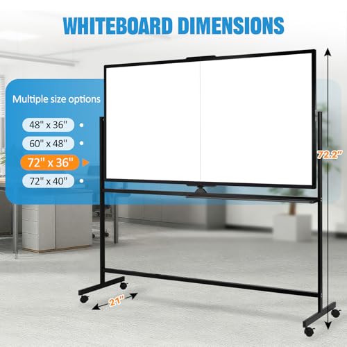 Image of Rolling Whiteboard 72 inch x 36 inch Sturdy Dry Erase White Board on Wheel