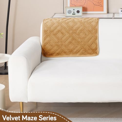 Image of HOKIPO 'Velvet Maze' Premium Sofa Backrest Cover Mat 55x80 cm with Anti-Slip Backing | 1 Pc - Light Brown (AR-6279-LBR)