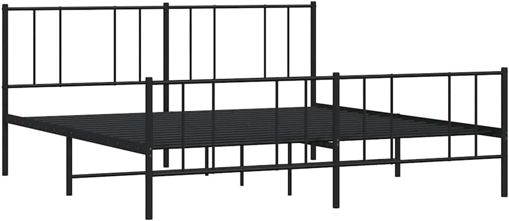vidaXL 12 Inch California King Metal Bed Frame with Headboard & Footboard, No Box Spring Needed, Noise Free Platform Bed Frame with Steel Slats, Easy Assembly, Under Bed Storage, Minimalist, Black