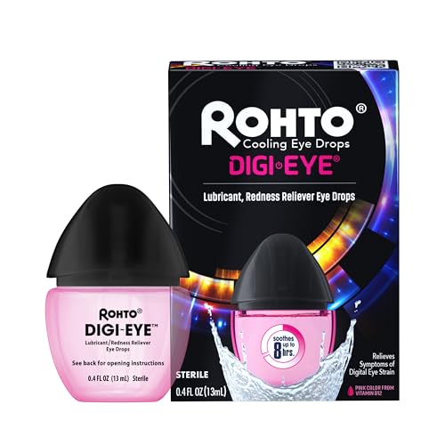 Rohto Digi-Eye Drops for Digital Eye Strain Relief, Long-Lasting Cooling and Soothing Formula for Red Tired Eyes, 0.4 fl oz, 2 Count