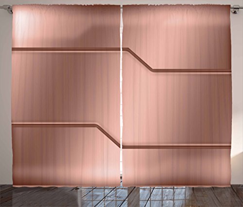 Ambesonne Industrial Curtains, Realistic Looking Steel Surface Digital Print Plate Image Technology Inspired Design, Living Room Bedroom Window Drapes 2 Panel Set, 108" X 84", Rose Gold #TOP13