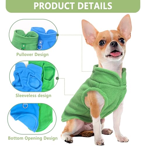 Image of 2 Pack Dog Sweater with Leash Ring, Warm Pet Clothes Thick Clothes Coat Fleece Dog Sweaters for Small Dogs Girl Boy Pullover Doggie Jacket for Fall Winter (Blue,Green, Small)