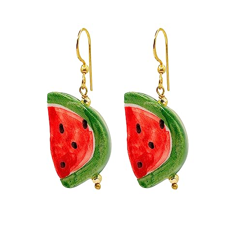 MARARDI Pendientes Mujer Italianos Cerámica de Caltagirone [Sandía] Largos Handmade Joyería Italiana Originales Elegantes para Diario Bodas Eventos Ocasiones Especiales